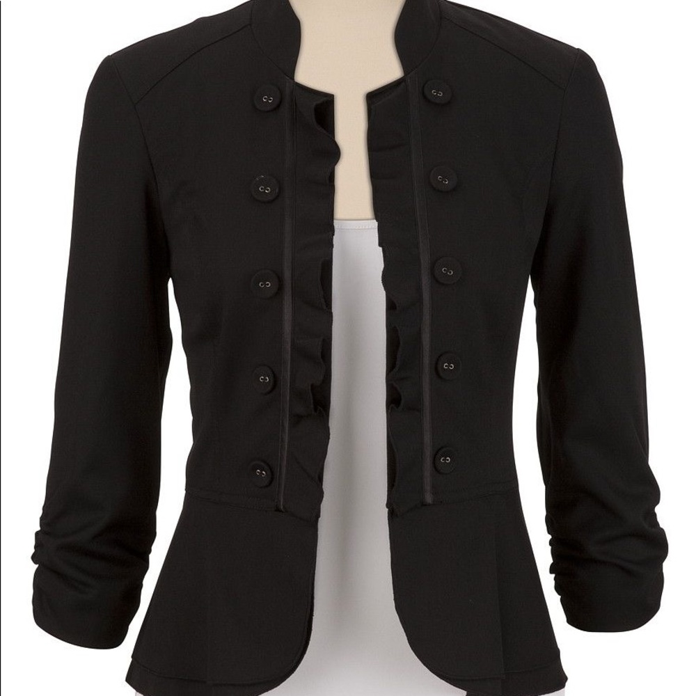 Maurices Military Cropped Ruffled Blazer